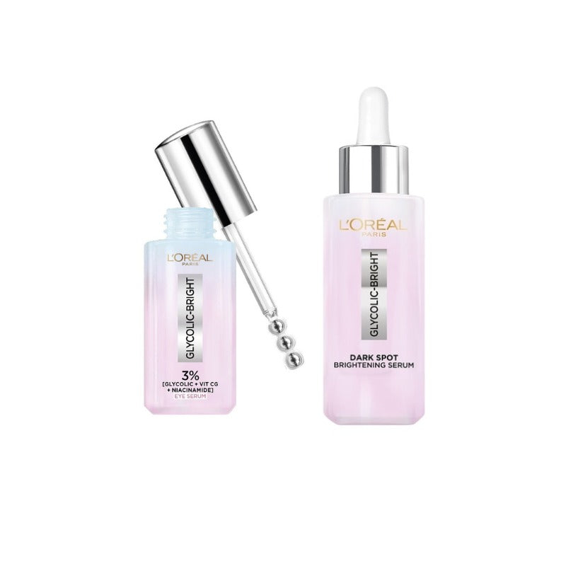 L'Oreal Paris Glycolic Bright Face Serum 1.0% 30ML+ Paris Glycolic Bright Face Serum3%15 ML