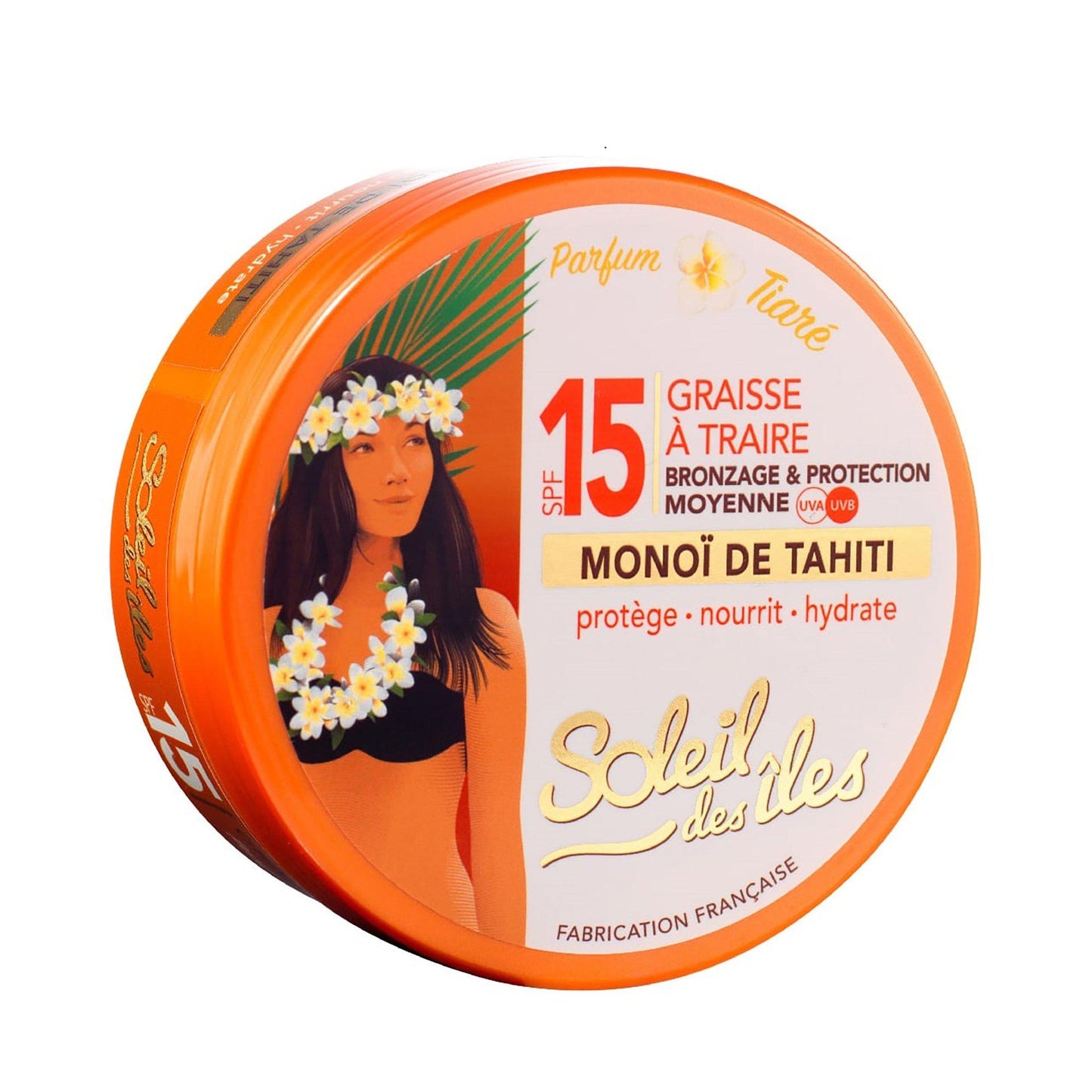 Soleil des Îles glitzerndes Melkfett mit Monoï – 150 ml Dose, kosmetisches Bräunungsprodukt mit Schimmer-Effekt"