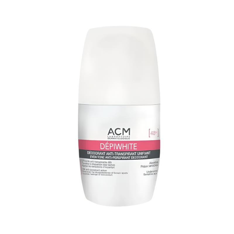 ACM Dépiwhite Anti-Stain Deodorant 50 ml – Antiperspirant with skin-tone unifying and soothing properties.