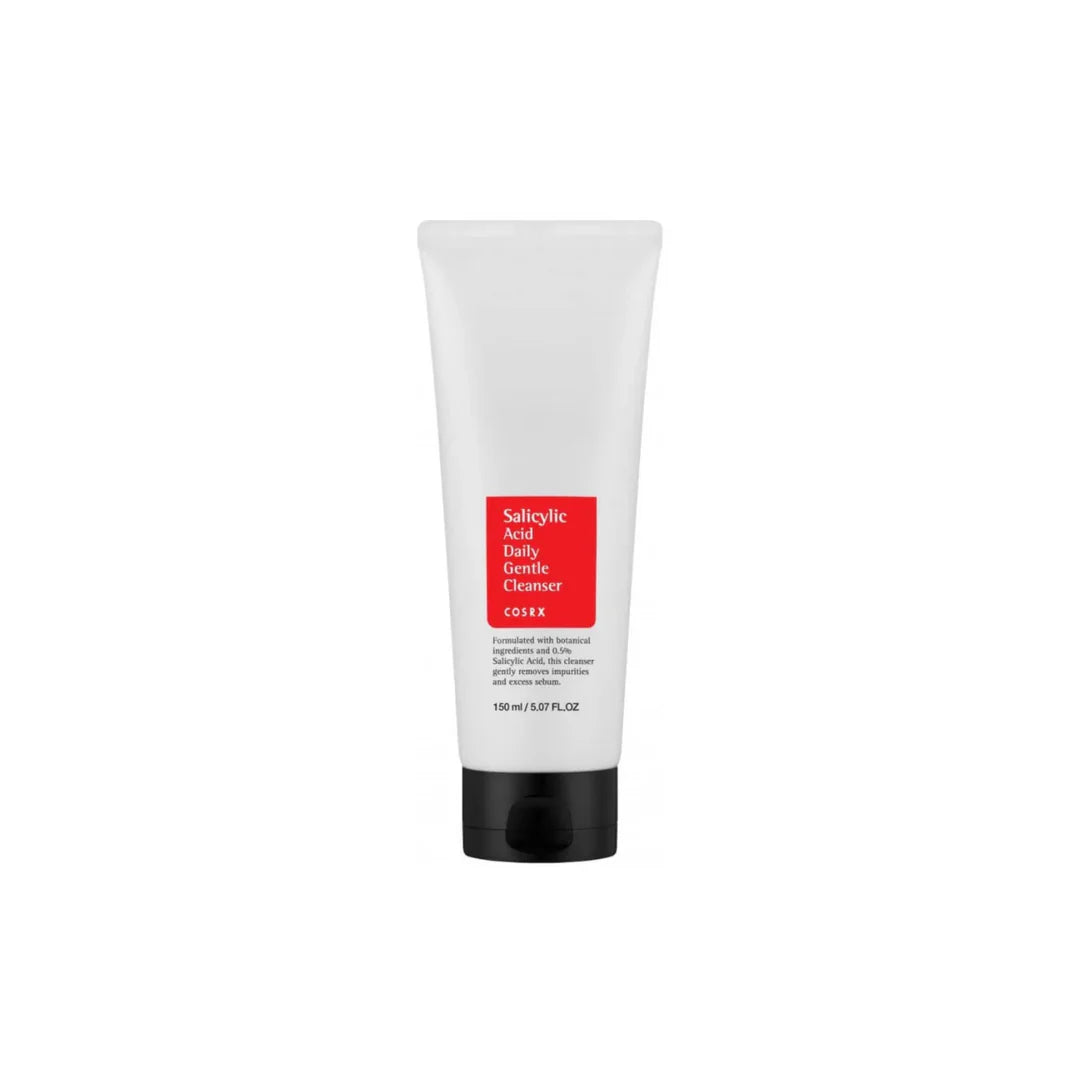 Tube of cleanser with a red label on a white background