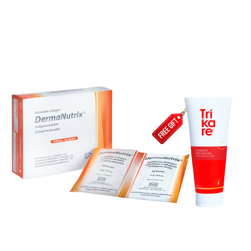 Dermanutrix Collagen and Trikare C Anti-Hair-Loss Shampoo Bundle for hair growth and skin glow