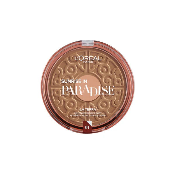 L'Oréal Paris Sunrise In Paradise La Terra 1 bronzing powder for a sun-kissed, radiant glow in elegant tropical-inspired packaging