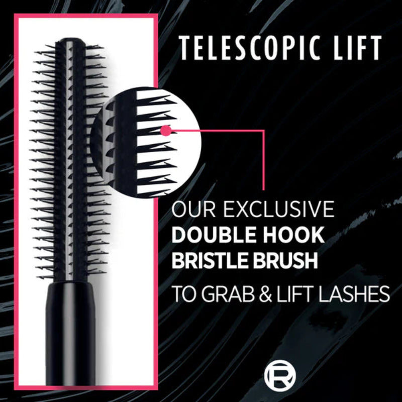 Telescopic lift double hook bristle brush with text on a black background