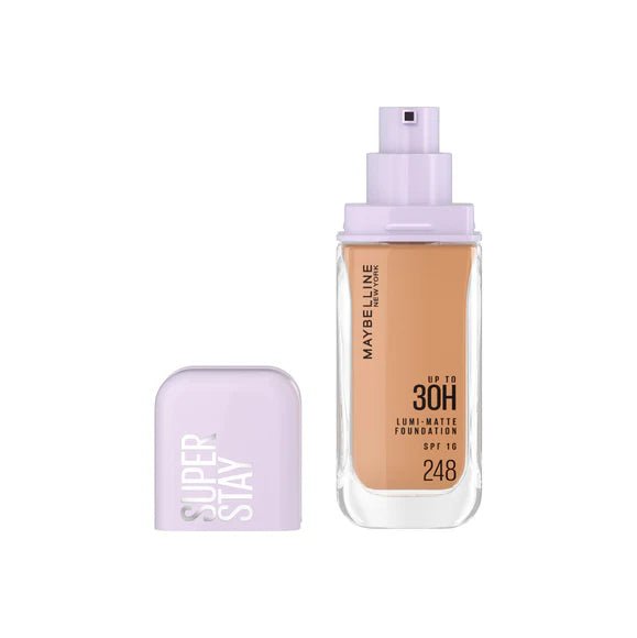 Maybelline Super Stay Up To 30H Lumi Matte Foundation bottle with luminous matte finish for long-lasting wear