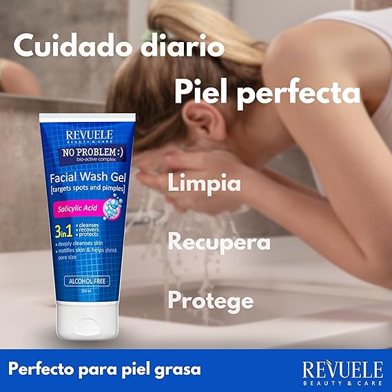 Revuele No Problem Facial Washing Gel with Salicylic Acid – Purifying Cleanser for Acne-Prone Skin