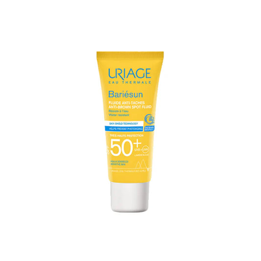 Uriage Bariésun Anti-Brown Spot Fluid SPF50+ sunscreen tube for sensitive skin and dark spot prevention