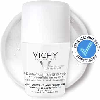 Vichy 48H Soothing Anti‑Perspirant Roll‑On – gentle protection for sensitive or freshly shaved skin, alcohol‑free, 50 ml.