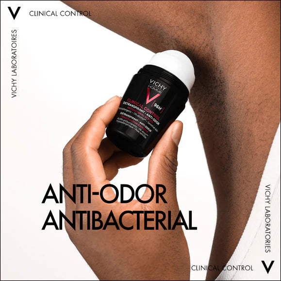 VICHY 96 Hour Clinical Control Roll-On for Men – déodorant roll-on haute efficacité 96 h, formule clinique anti-transpirante pour hommes