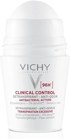 Vichy 96 H Clinical Control Roll‑On for women – powerful 96‑hour sweat protection, alcohol‑free, 50 ml