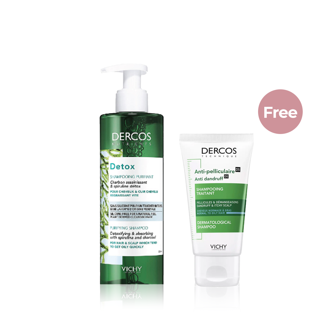 Vichy Dercos purifying Shampoo 250ml + 1 FREE Vichy Dercos Anti-Dandruff Oily hair shampoo 50ml