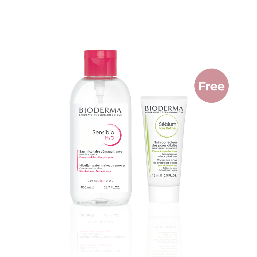 Bioderma Sensibio H2O 850ml + 1 FREE Bioderma Sebium Pore Refiner 15ml