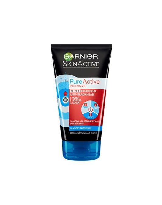 Garnier Pure Active 3-in-1 Charcoal Wash, Scrub and Mask