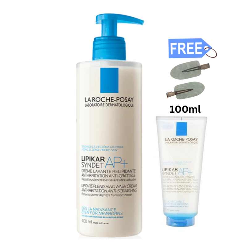 La Roche-Posay Lipikar Syndet AP+ 400ml + Free La Roche-Posay Lipikar Syndet AP+ 100ml & Hair Clips