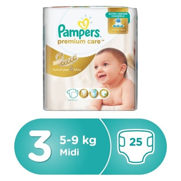 PAMPERS 3 PREMIUM (5-9KG) 25'S