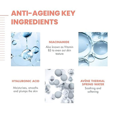 Texture de la crème de nuit Avène Hyaluron Activ B3 appliquée sur la peau – soin anti-âge repulpant et nourrissant