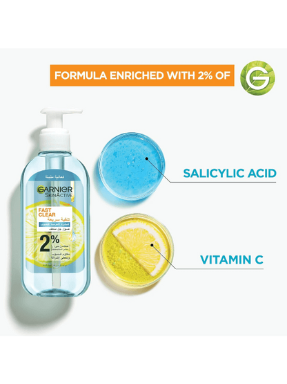 Garnier Fast Clear Cleansing Gel 200ml – brightening face wash with citrus extract for refreshed, clear skin.