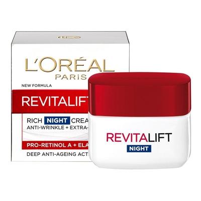 L'Oréal Paris Revitalift Night Cream – nourishing anti-aging night moisturizer with pro-retinol and hyaluronic acid for rejuvenated skin.