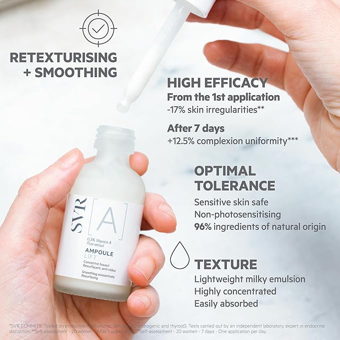 SVR Ampoule Lift A – sérum resurfaçant au rétinol pur et encapsulé, corrige les rides, lisse le grain de peau et affine les pores