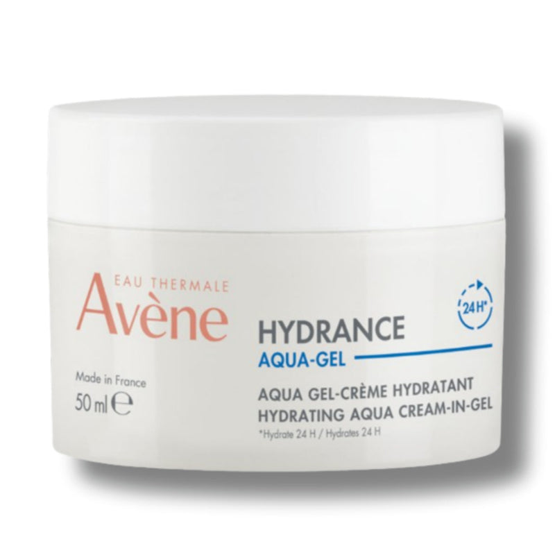 Avene Hydrance Aqua-Gel cream jar on a white background