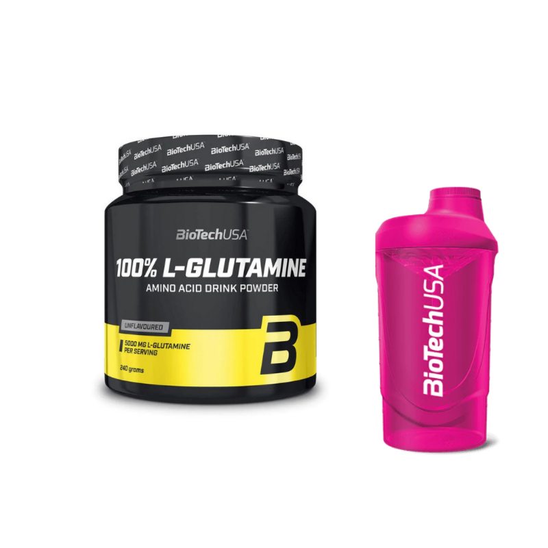 BioTechUSA 100% L-Glutamine 240g + Wave Shaker (600ml)