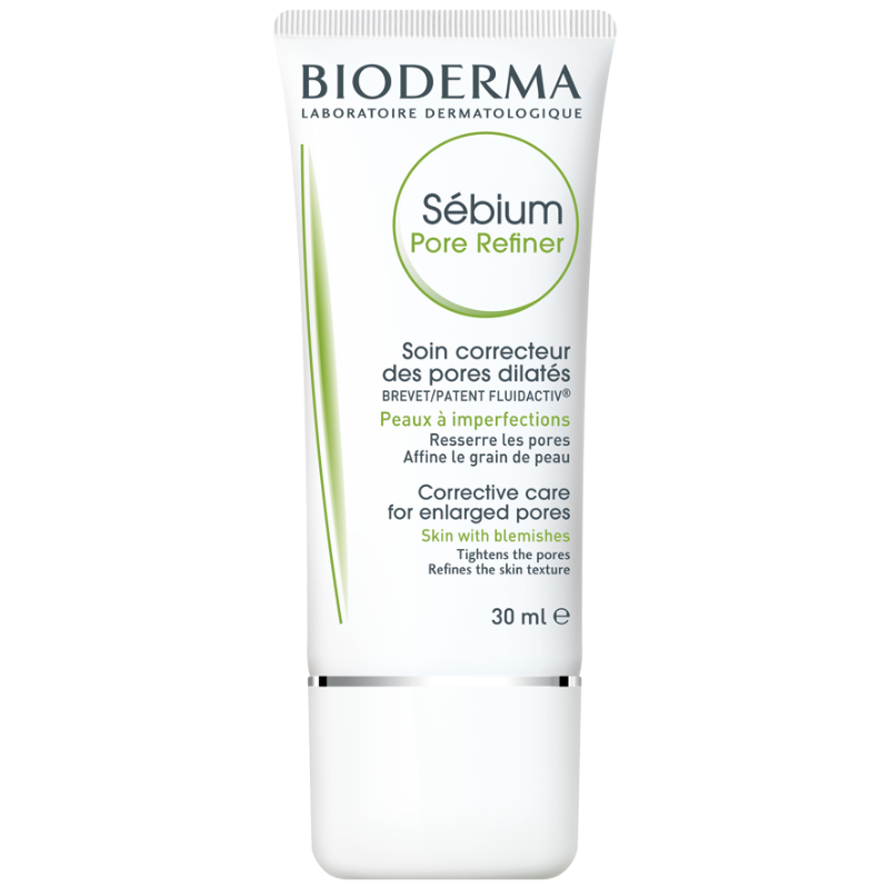 Bioderma Sebium Pore Refiner, a skin care product in a white tube with green text, designed for oily and combination skin.