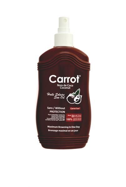 Spray bottle of Carrot Sun Coconut Oil Tanning Spray