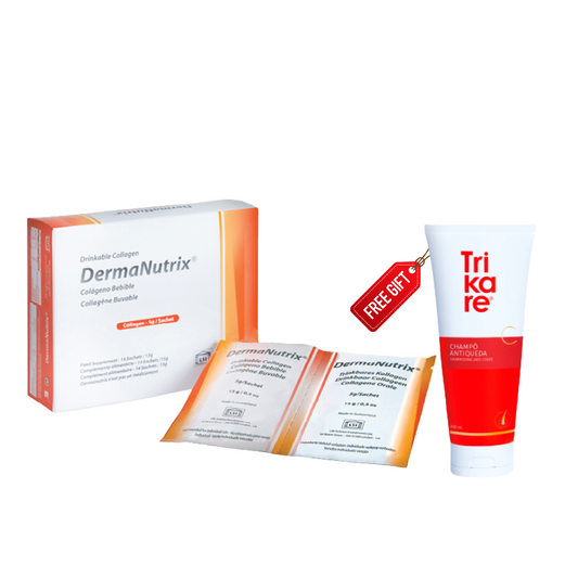Dermanutrix Collagen and Trikare C Anti-Hair-Loss Shampoo Bundle for hair growth and skin glow