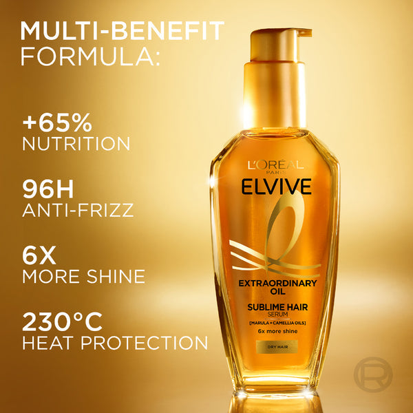 Elvive L'Oréal Paris Extraordinary Beautifying Oil – Multi-use nourishing oil for all hair types that enhances shine, smoothness, and softness without greasiness