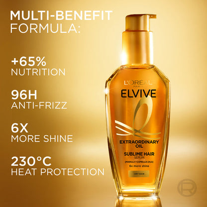 Elvive L'Oréal Paris Extraordinary Beautifying Oil – Multi-use nourishing oil for all hair types that enhances shine, smoothness, and softness without greasiness