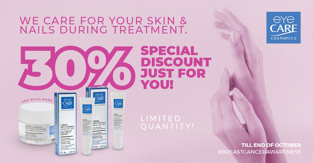 Eye Care Cosmetics Breast Cancer Awareness collection with 30% discount on skincare and nail care, limited time offer.