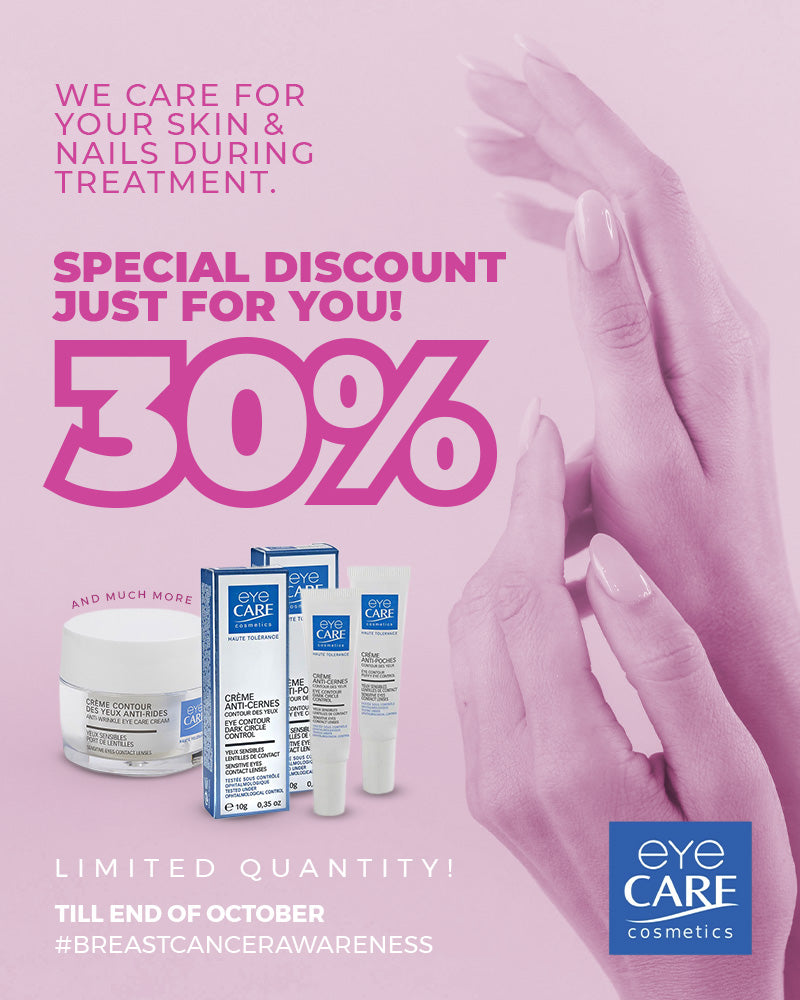 Eye Care Cosmetics Breast Cancer Awareness collection with 30% discount on skincare and nail care, limited time offer.