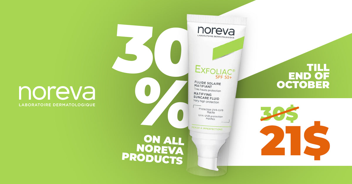 Noreva Exfoliac SPF50+ with 30% discount, now $21 instead of $30, valid till end of October.