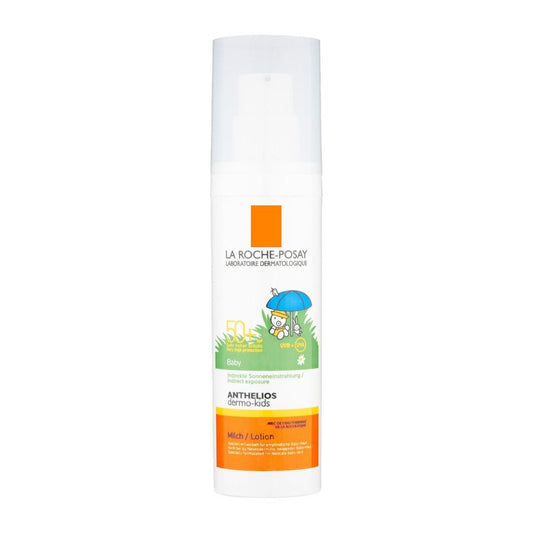 La Roche-Posay Anthelios Dermo Baby Lotion SPF50+ in a 50ml tube, designed for sensitive baby skin protection from the sun.