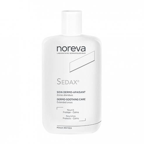 A bottle of NOREVA Sedax fluid designed for dermatological soothing care.