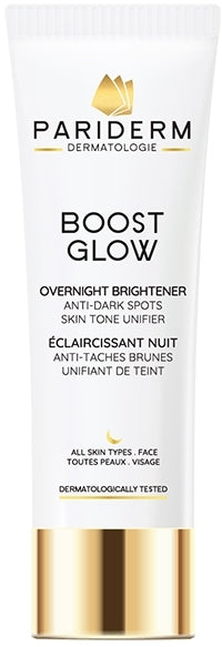 Pariderm Boost Glow Overnight Brightener packaging on a white background