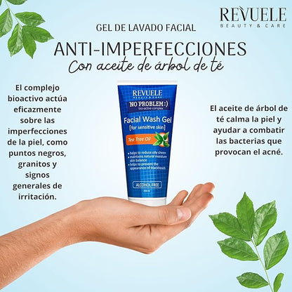 Revuele No Problem Facial Wash Gel with Tea Tree Oil – Purifying Cleanser for Oily and Blemish-Prone Skin