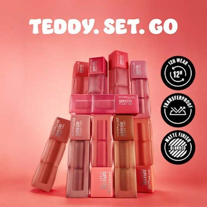 Maybelline Super Stay Teddy Tint – Soft Blurred Matte Lip Tint | 12H Longwear, Transfer-Proof