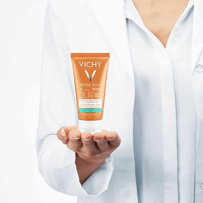 VICHY Capital Soleil Dry Touch Face Fluid BB Tinted SPF50+ – fluide solaire teinté haute protection SPF50+ à finition dry touch pour un teint unifié et mat