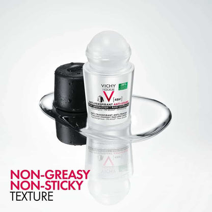 Vichy Homme Anti Stains Roll‑On – clear underarm protection for men, stain‑preventing formula, alcohol‑free, 50 ml